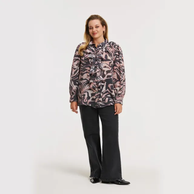 Yoek MILLY blouse dierenprint Zwart, roze