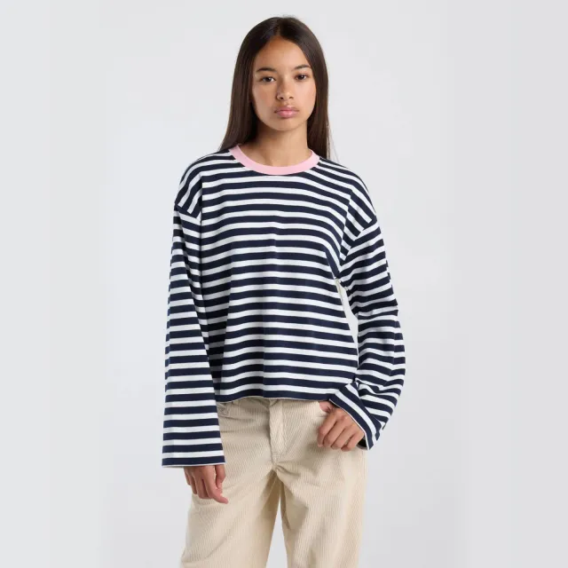 America Today gestreepte longsleeve donkerblauw/wit