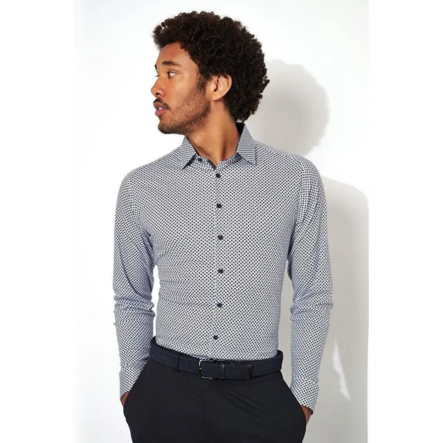 Desoto Overhemd Lange Mouw Desoto Overhemd Print Blauw Wit met rood en blauw