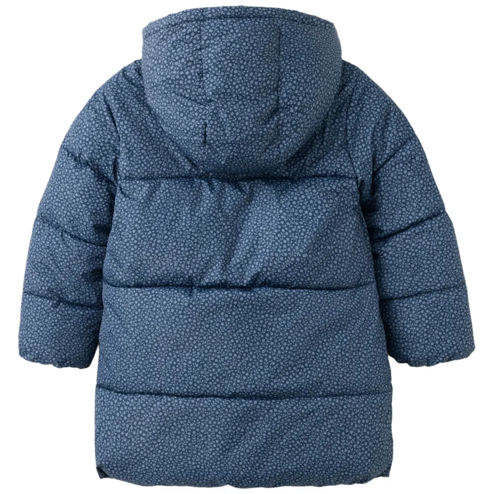 Mango gebloemde gewatteerde winterjas donkerblauw donkerblauw/ecru, foto 2