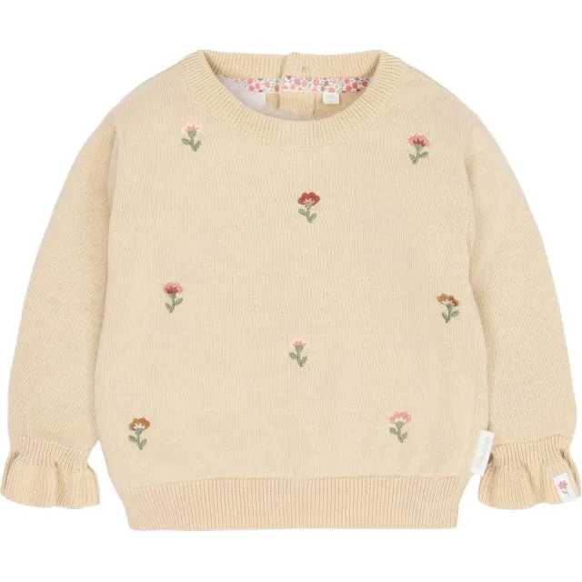 Little Dutch katoenen gebreide gebloemde trui met ruches - beige, foto 2