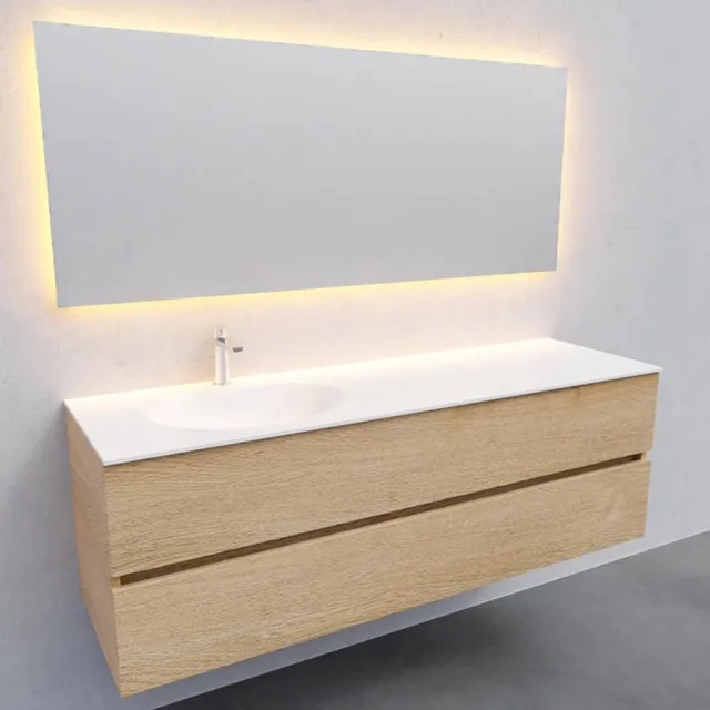 Boss & Wessing Badkamermeubel Solid Surface AQS Stockholm 150x46 cm Links Wood Washed Oak Boss & Wessing Houtlook