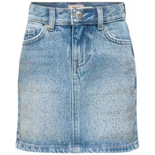 Only KIDS ONLY GIRL spijkerrok met strass steentjes light blue denim Blauw All over print Light blue bleached