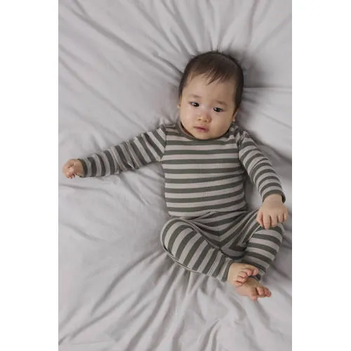 NAME IT Baby gebreide gestreepte legging olijfgroen, foto 3