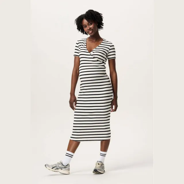 Noppies zwangerschaps midi jurk beige beige/zwart