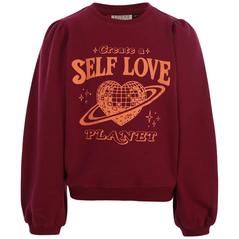 LOOXS little rechtvallende sweater met tekst - donkerrood, foto 3