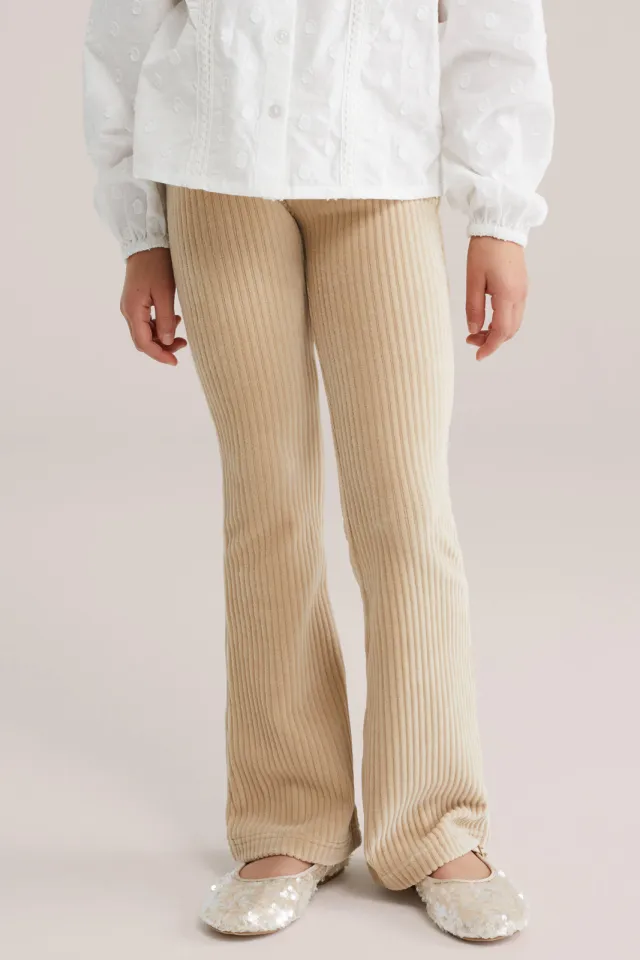 WE Fashion fluwelen flared broek zand, foto 3
