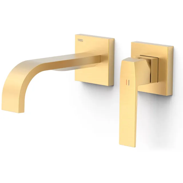 Tres Slim Exclusive inbouw wastafelmengkraan gebogen uitloop mat goud
