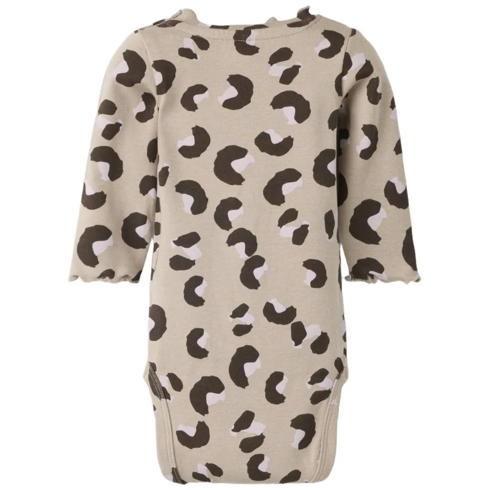 NAME IT BABY romper met panterprint - beige Meisjes Stretchkatoen Ronde hals