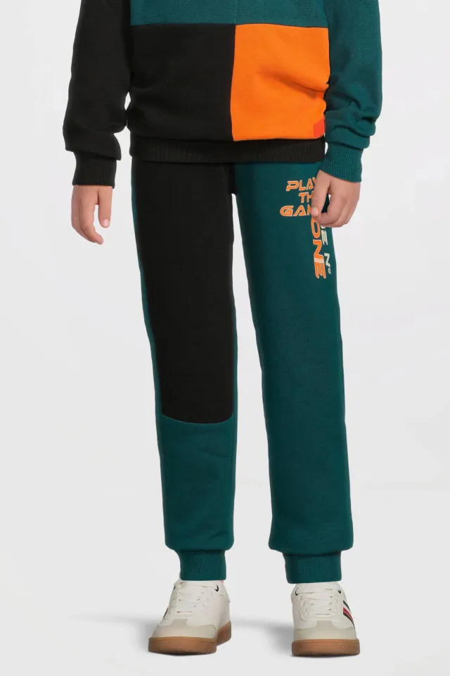 Orange Stars colourblock fleece joggingbroek Adam teal teal/zwart, foto 3