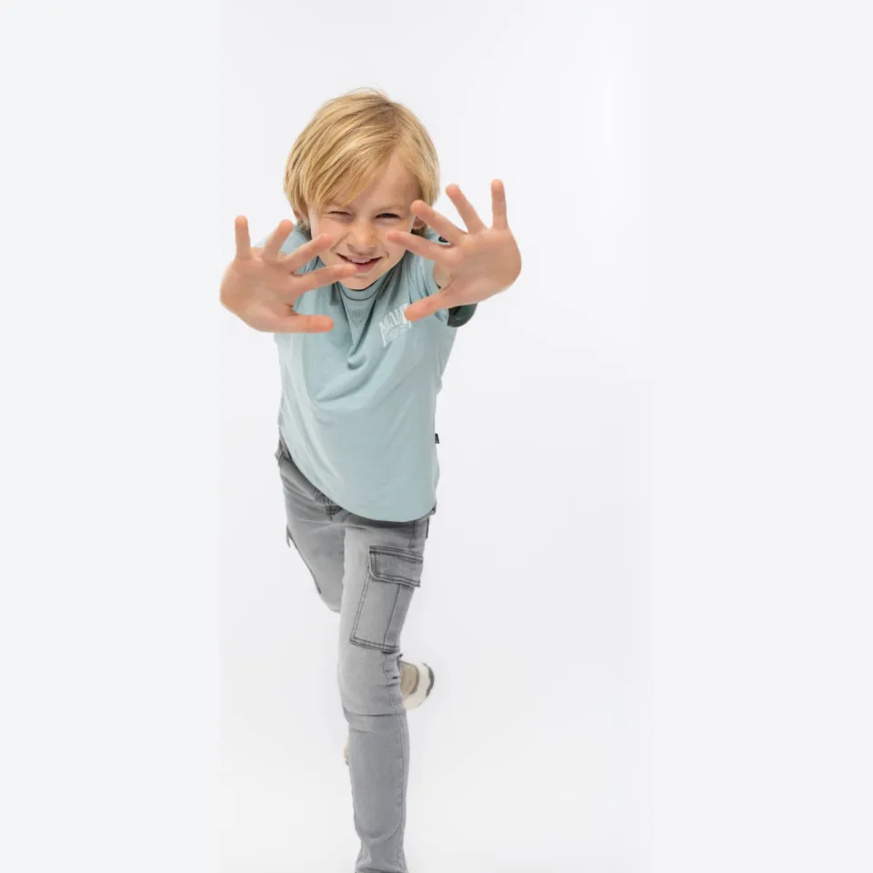 No Way Monday T-shirt met backprint lichtblauw