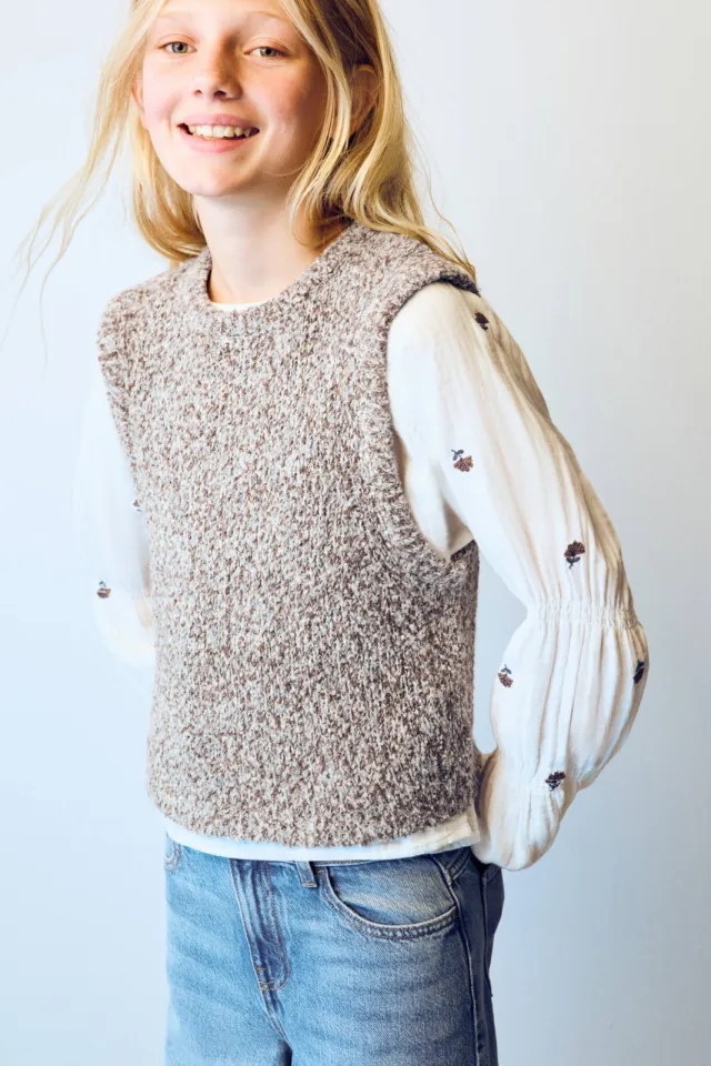 Mango Kids gemêleerde spencer - bruin Middenbruin