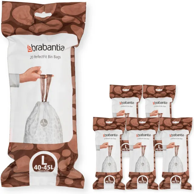 Brabantia Brabantia PerfectFit afvalzak, code L, 40-45 liter, 120 stuks, set van 6 rollen - White