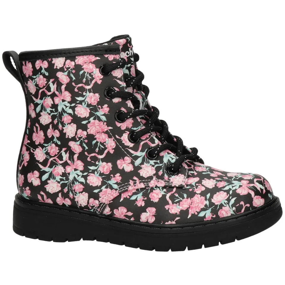 Skechers gebloemde enkelboots met profielzool - zwart/roze, foto 5