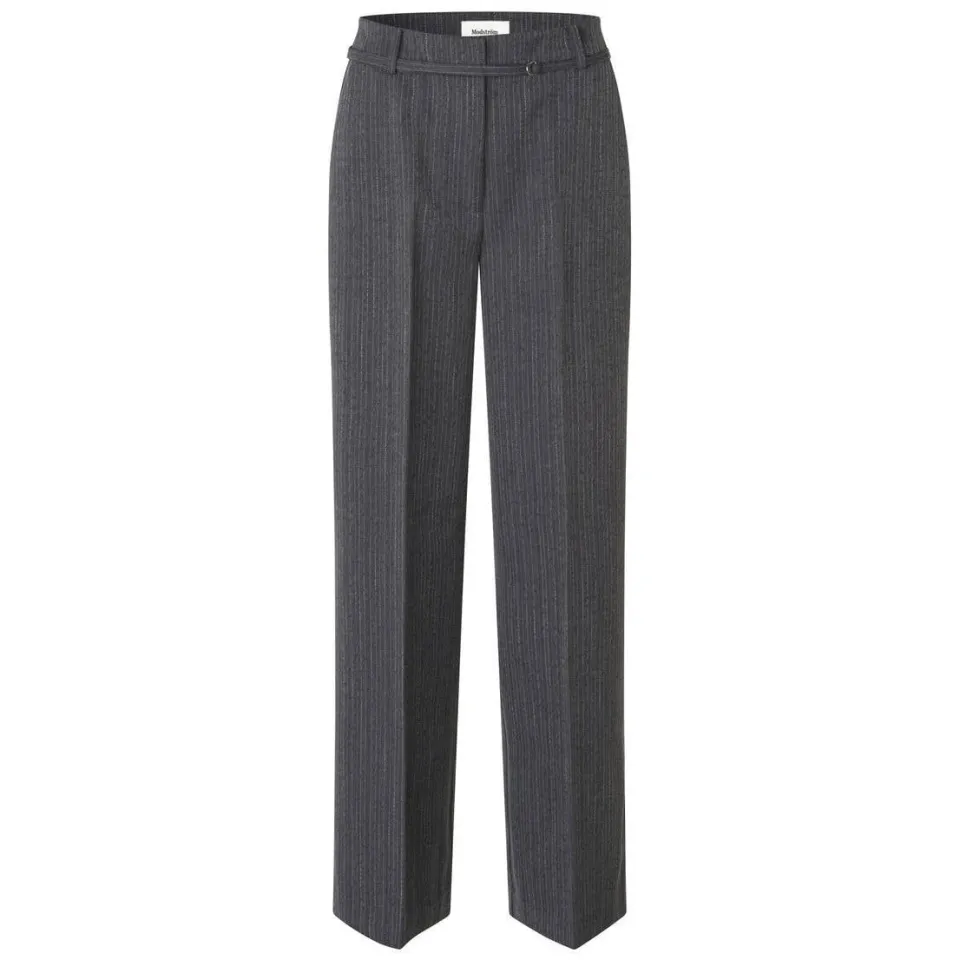 Modström straight leg broek met ceintuur en krijtstreep - grijs, foto 2