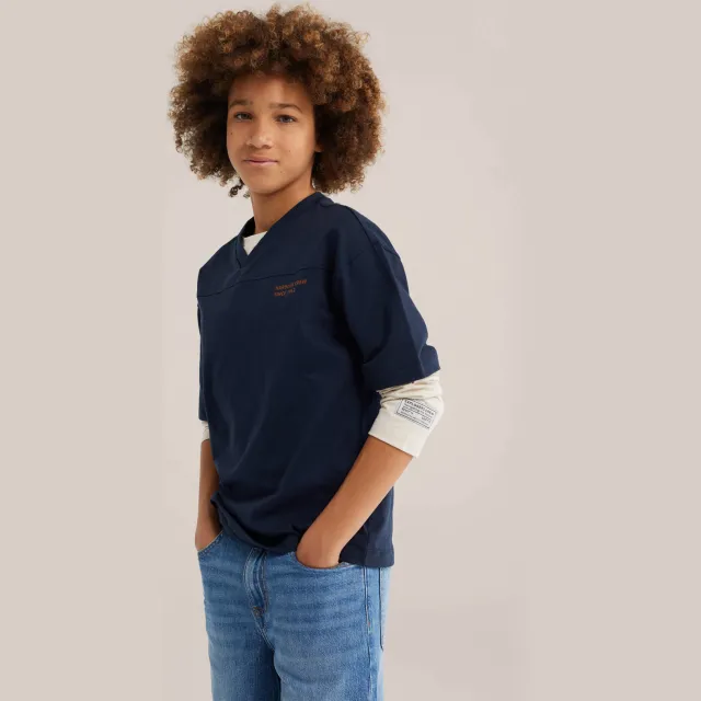 WE Fashion longsleeve met backprint donkerblauw donkerblauw/grijs melange, foto 3