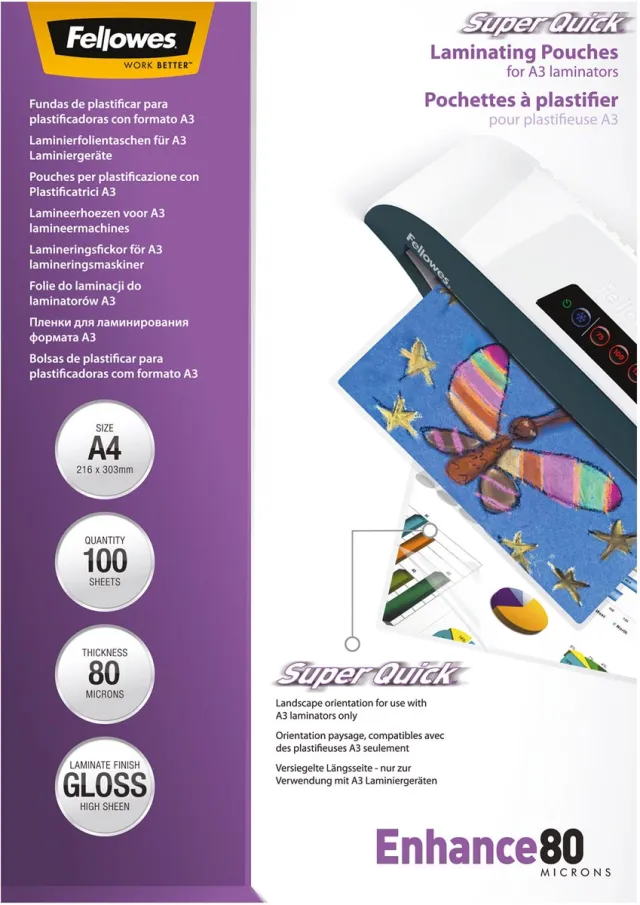 Fellowes Lamineerhoes fellowes a4 superquick 2x80micron 100 Stuks