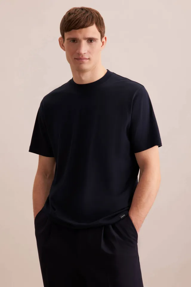 Seidensticker regular T-shirt donkerblauw