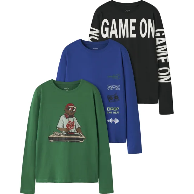 NAME IT longsleeves met tekst set van 3 groen blauw zwart groen/blauw/zwart