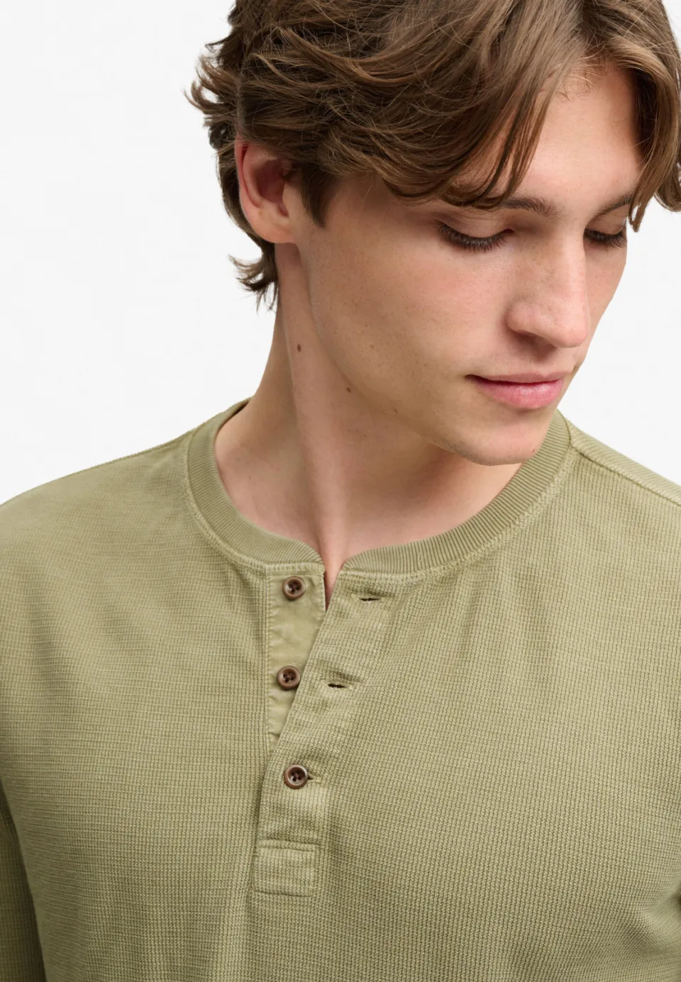 Superdry regular fit longsleeve met wafelstructuur - light khaki green, foto 7