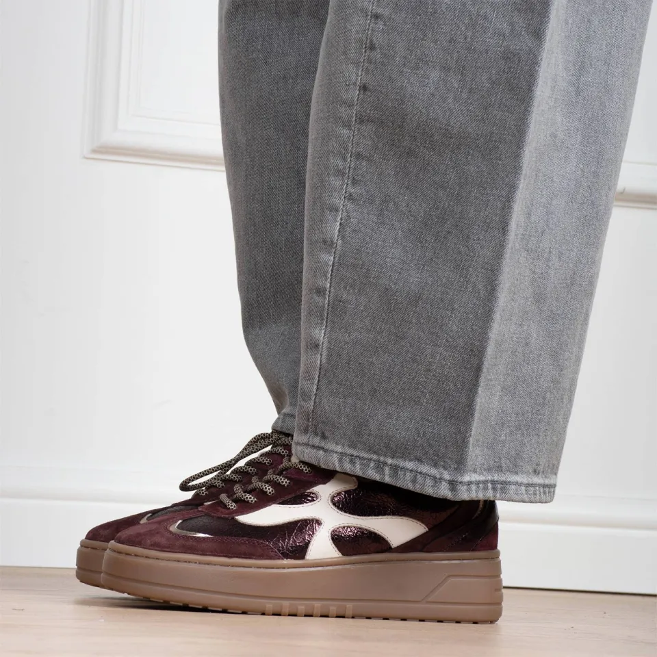 Haboob Aurelie leren sneakers met plateauzool - bordeaux, foto 7