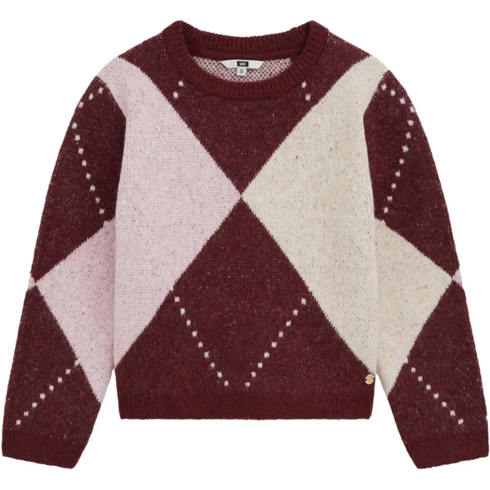 WE Fashion gebreide trui met wol - donkerrood/roze/wit, foto 2