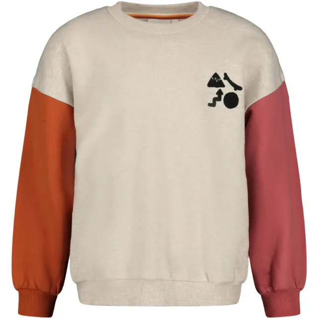 Sturdy oversized sweater Mountain top met backprint offwhite/roze/oranje