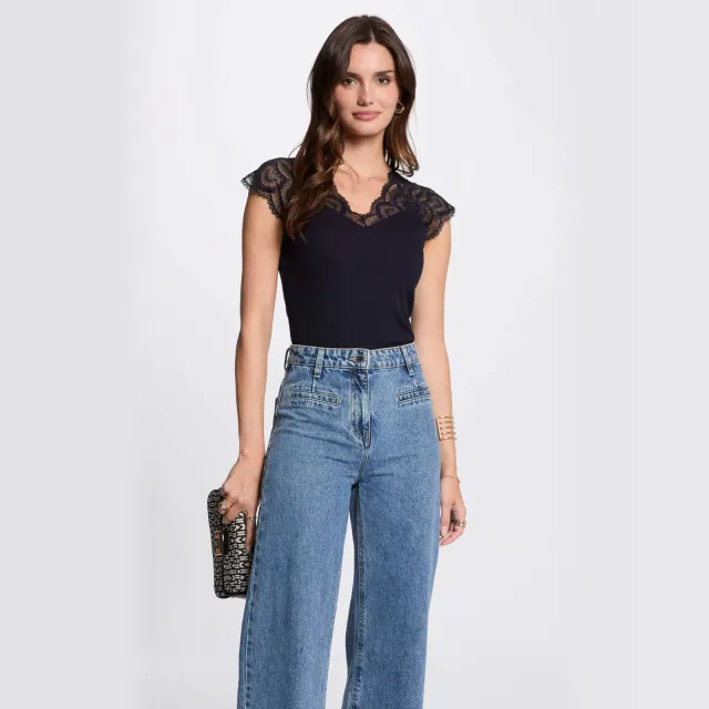 Morgan kanten top marineblauw