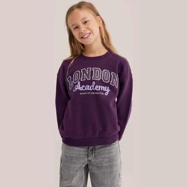 WE Fashion sweater met tekst - paars