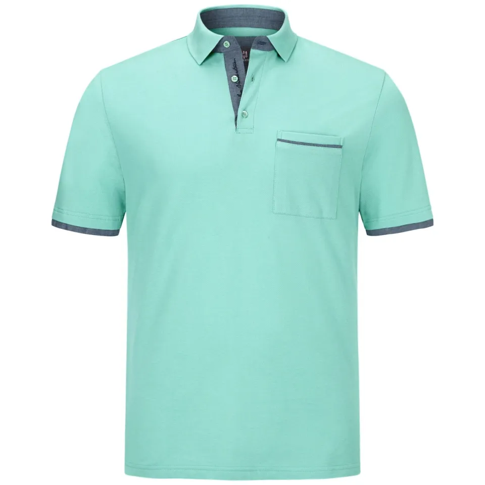 Jan Vanderstorm loose fit polo Plus Size MELKER met contrastbies turquoise, foto 2