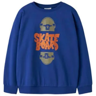 NAME IT KIDS oversized sweater - blauw Jongens Katoen Ronde hals Printopdruk Kobaltblauw