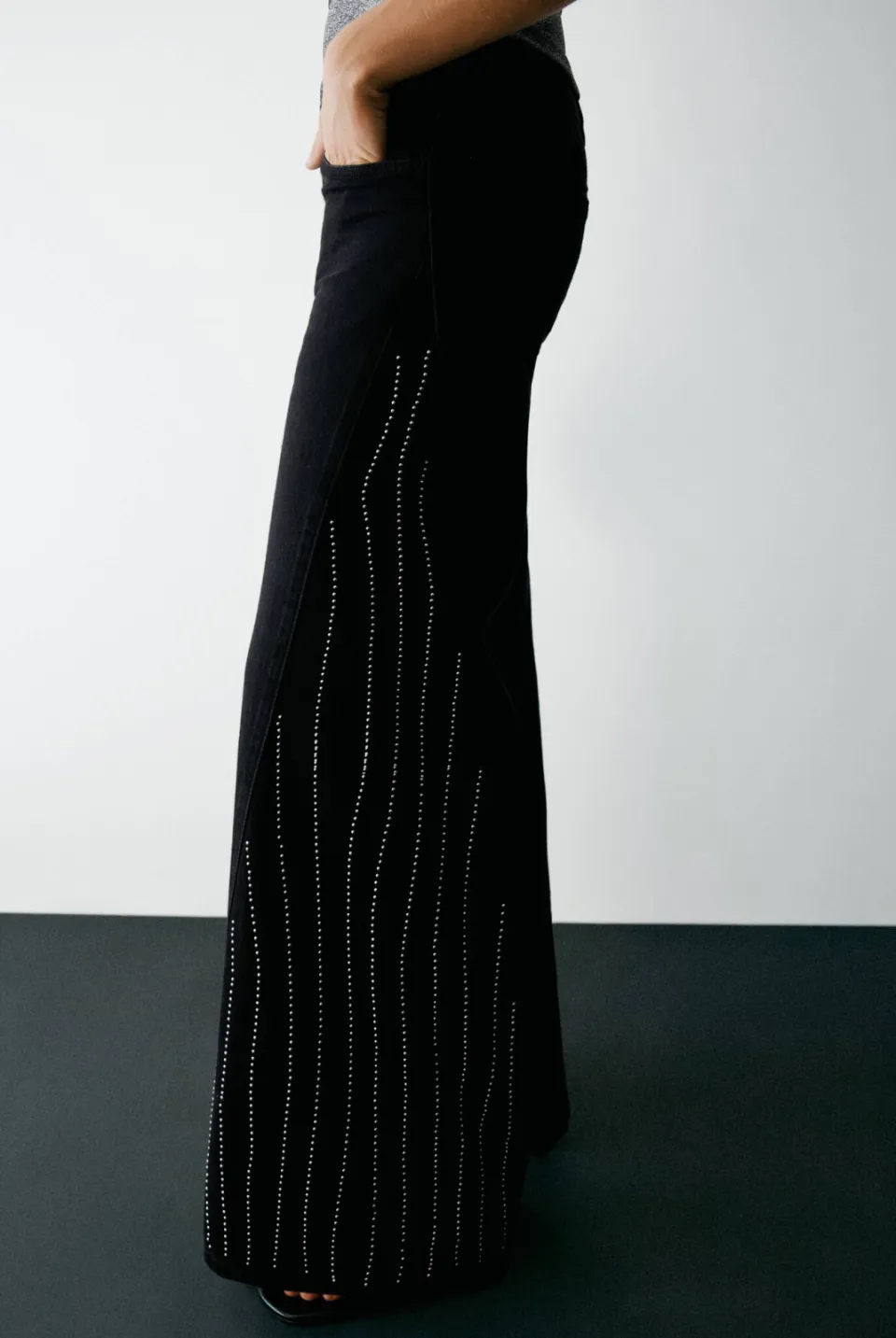 Mango TEEN wide leg jeans met studs - zwart, foto 5