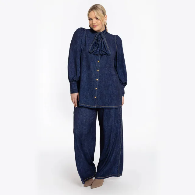Yoek Marlene high waist broek denim blauw Dark blue denim
