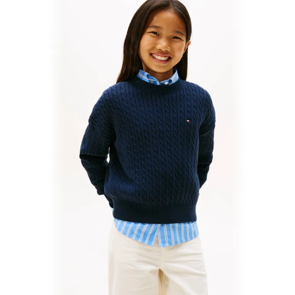Tommy Hilfiger gebreide trui marineblauw met kabels, foto 3