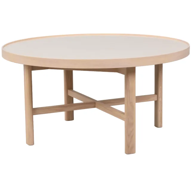 Rowico Home Marsden ronde houten salontafel met beige keramieken blad - Ø 90 cm