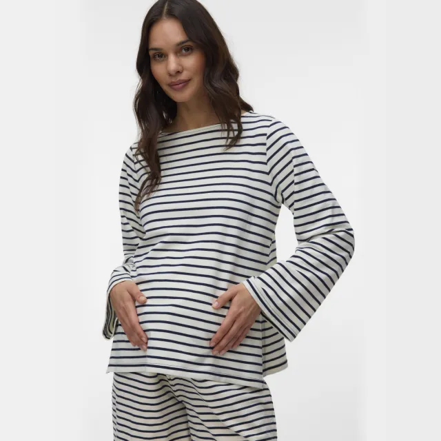 Mamalicious zwangerschaps gestreepte longsleeve donkerblauw ecru/donkerblauw, foto 4