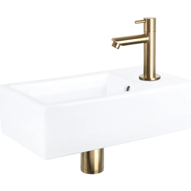Differnz Fonteinset Differnz Force Keramiek 40x22x11.5 cm Wit Met Rechte Kraan Mat Goud