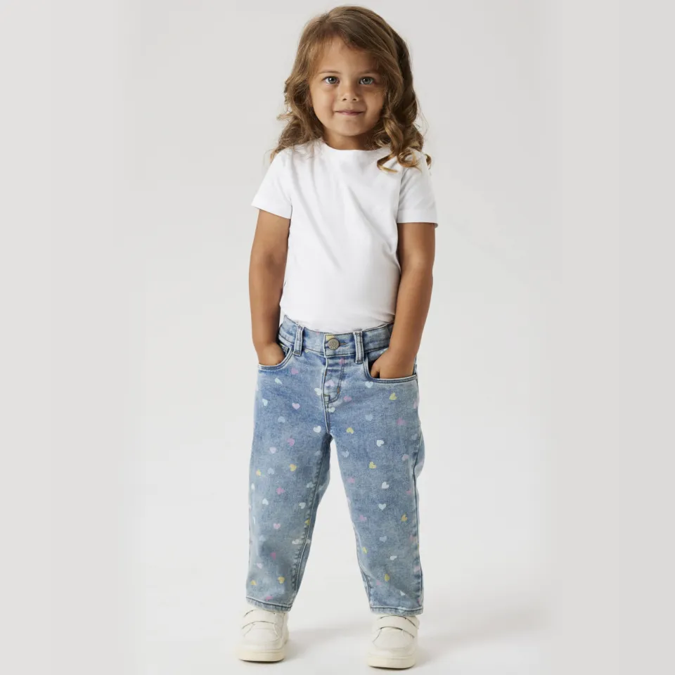 NAME IT MINI mom jeans NMFBELLA met hartjes medium blue denim, foto 3