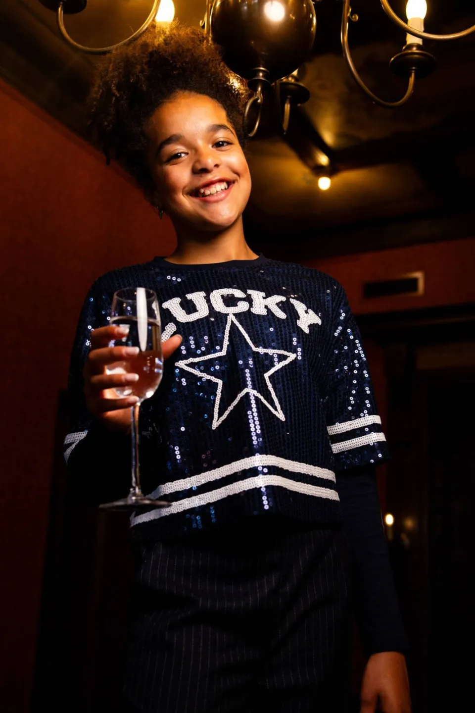 LOOXS 10sixteen longsleeve met sterren en pailletten donkerblauw, foto 5