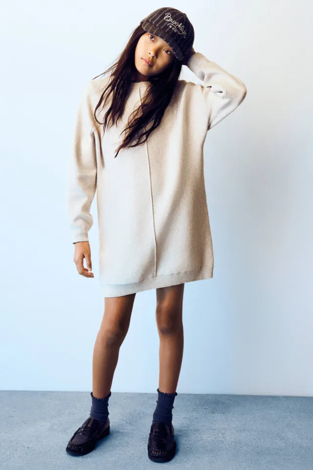 Mango Kids gebreide midi jurk - beige