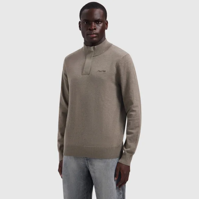 Pure Path katoenen regular fit gebreide gemêleerde trui - taupe Taupe Melange