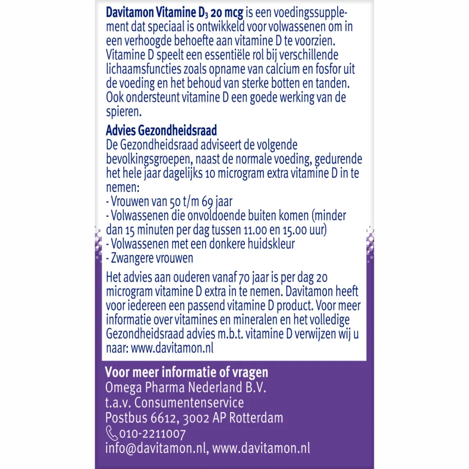 Davitamon Vitamine D3 20 mcg smelttabletten, foto 4