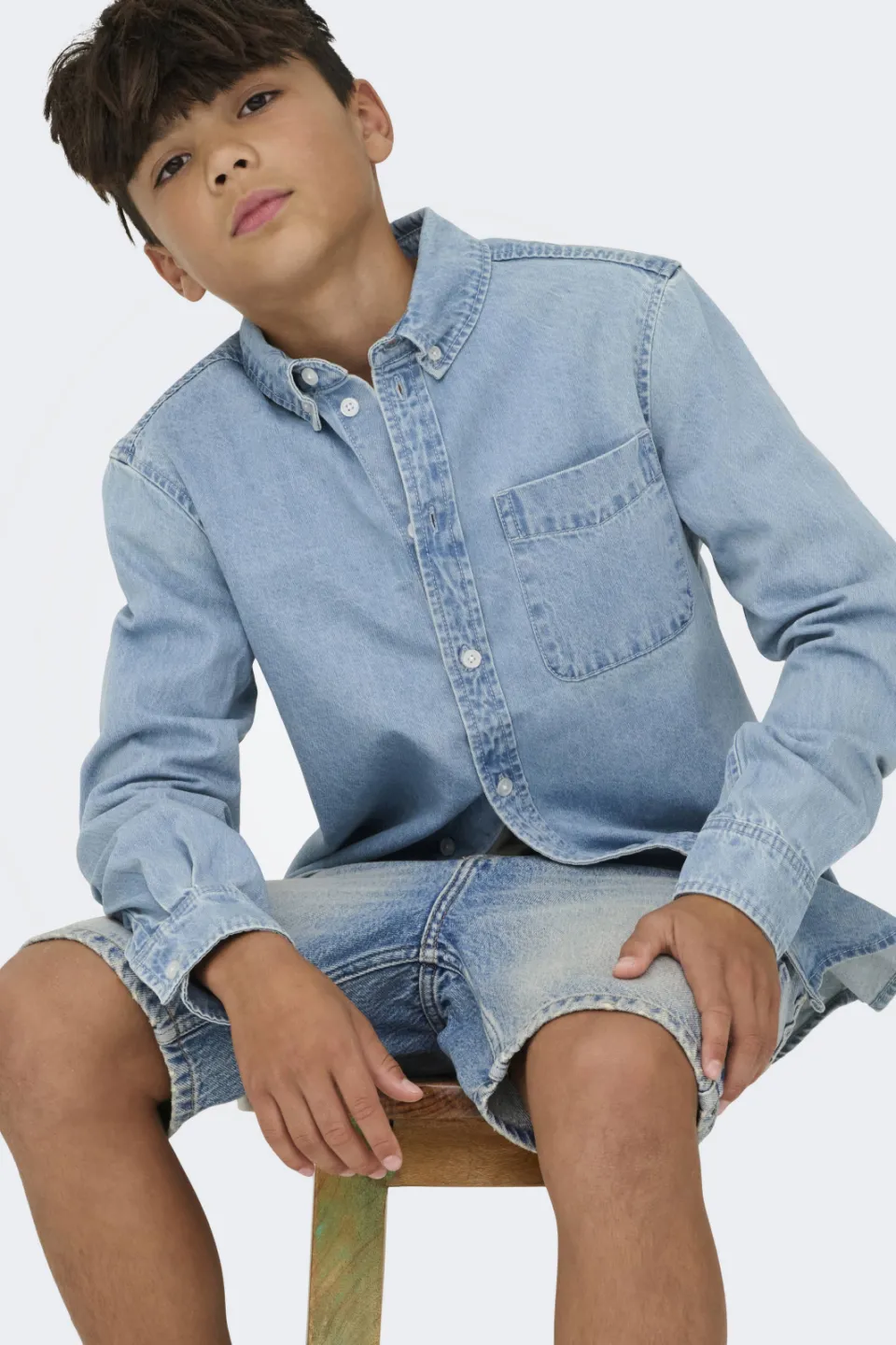 Only & Sons Junior straight regular jeansshort medium blue denim, foto 4