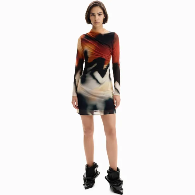 Desigual korte jurk zwart/oranje