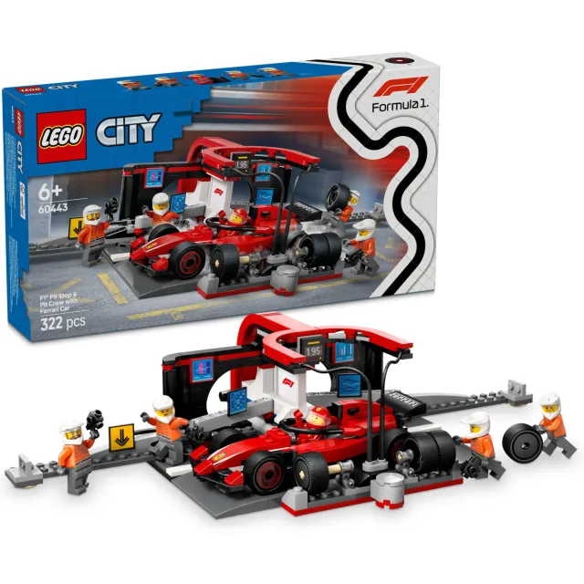 Lego City F1® pitstop en pitcrew met Ferrari auto 60443