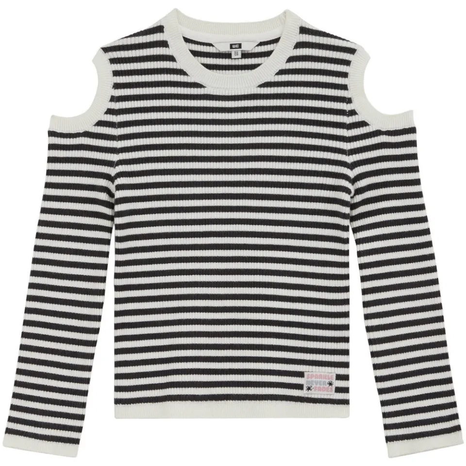 WE Fashion katoenen gestreepte gebreide trui met cut-out - ecru, foto 2