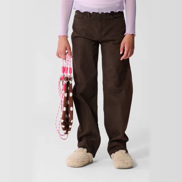 Shoeby straight leg jeans met strass-steentjes - donkerbruin, foto 4