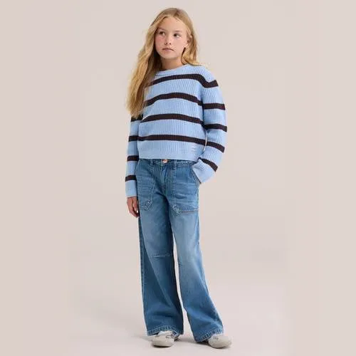 WE Fashion katoenen gebreide gestreepte trui - blauw, foto 3