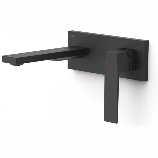 Tres Slim Exclusive wastafelmengkraan inbouw rechte uitloop mat zwart