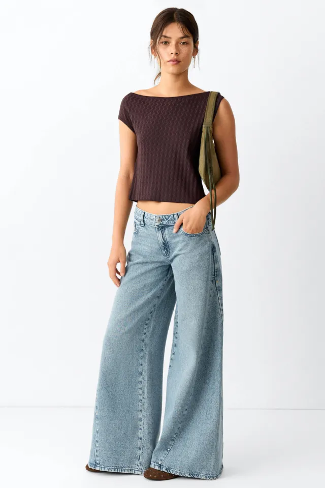 Mango TEEN wide leg jeans met studs - lichtblauw Light blue denim